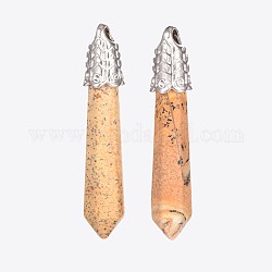 Natural Bullet Gemstone Pointed Big Pendants, Cadmium Free & Lead Free, with Brass Findings, Platinum, Picture Jasper, 50~60x11mm, Hole: 4mm