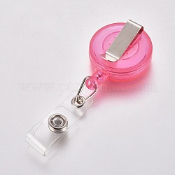 Transparent Plastic Retractable Badge Reel, Card Holders, with Metal Findings, Hot Pink, 85mm