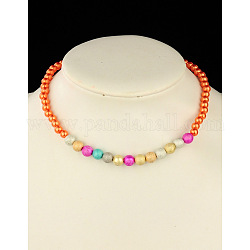 Collane di perle in acrilico elastico per i bambini, con spruzzo di colore dipinti perline acriliche, arancione scuro, 15 pollice