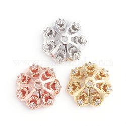 Cappuccio in perle di zirconia cubica trasparente micro pavé in ottone multi petalo, fiore, colore misto, 10.5x3.5mm, Foro: 1 mm