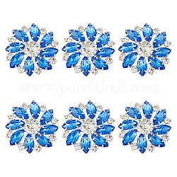 Fingerinspire 6pcs botones de vástago de latón de 1 agujeros, con strass y cristal, decoración de prendas, flor, azul real, 26x26x10mm, agujero: 2 mm