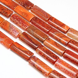Natural Fire Crackle Agate Beads Strands, Dyed & Heated, Rectangle, 35x15x8mm, Hole: 1mm, about 11pcs/strand, 15.7 inch