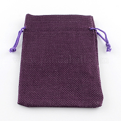 Polyester Imitation Burlap Packing Pouches Drawstring Bags, Purple, 18x13cm