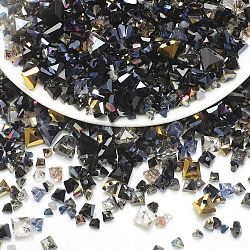 Perlas de vidrio opacas y transparentes, pepitas de facetas, negro, 2~5x2.5~8x3~5mm, agujero: 1~1.4 mm, aproximamente 10 g / bolsa