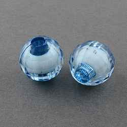 Transparent Acrylic Beads, Bead in Bead, Faceted, Round, Sky Blue, 16mm, Hole: 5mm, about 44pcs/500g