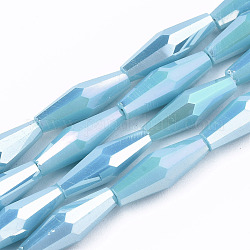 Electroplate Glass Beads Strands, AB Color Plated, Faceted Bicone, Light Sky Blue, 12x4mm, Hole: 0.8mm, about 59~60pcs/strand, 27.56 inch(70cm)
