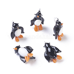 Pendente murano fatto a mano , pinguino, nero, 24~32x17~20x12~20mm, Foro: 2~4 mm