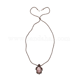 Collier pendentif tortue en quartz rose naturel, collier ras de cou en fil de cire tressé réglable, 29.53 pouce (75 cm)