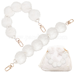 Correas de bolso cortas y esponjosas, cadena decorativa de aleación con cierre giratorio y perla de imitación de plástico, blanco, 30x3.5 cm