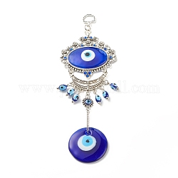 Vidrio azul turco mal de ojo colgante decoración, con diseño de flor y luna de aleación, para el hogar adorno de amuleto para colgar en la pared, plata antigua, 242mm, agujero: 13.5x10 mm