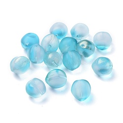 Perles en verre transparentes, mat, avec de la poudre de paillettes, la moitié foré, pêche, cyan, 11.5x11.5x11mm, Trou: 1mm
