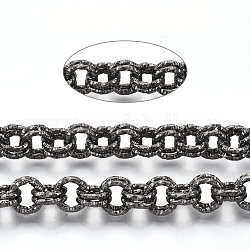 Роло железа цепи, двойные цепи ссылка, несварные, с катушкой, текстурированный, металлический черный, ссылка: 9x1.5 mm, около 39.37 фута (12 м) / рулон