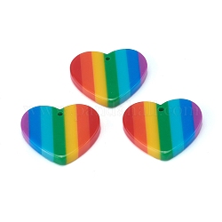 Colgantes de rayas de plástico, encantos del corazón del arco iris, colorido, 23x25x4mm, agujero: 1.5 mm