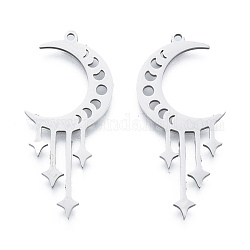201 Stainless Steel Pendants, Moon Charm with Star, Stainless Steel Color, 39x17.5x1mm, Hole: 1.5mm