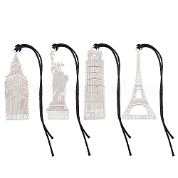 UNICRAFTALE About 16pcs 4 Styles Metal Hollow Creative Bookmarks, Statue of Liberty, Leaning Tower of Pisa, Big Ben of London and Eiffel Tower Paris Stainless Steel Bookmarks and Readers