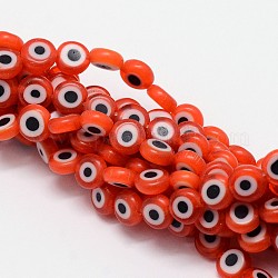 Chapelets de perles rondes de chalumeau manuelles de mauvais œil, rouge-orange, 10x4mm, Trou: 1mm, Environ 38 pcs/chapelet, 14.96 pouce
