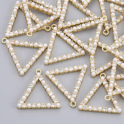 Pendentifs en strass, avec des perles d'imitation en plastique ABS et de vrais pendentifs en laiton plaqué 18k or véritable, sans nickel, triangle, cristal, 20x19.5x3mm, Trou: 1.4mm