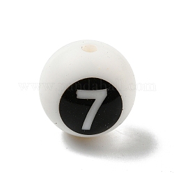 Rotondo con perline di silicone numero 7 nere, masticare perline per i denti, fare collane fai-da-te fai-da-te, bianco, 14.5~15x14.5mm, Foro: 2 mm