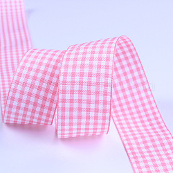 Polyesterband, Tartanband, zum Verpacken von Geschenken, Blumenschleifen basteln Dekoration, Perle rosa, 1 Zoll (25 mm)