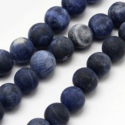 Natural Sodalite Beads Strands, Frosted, Round, 10mm, Hole: 1mm, about 38pcs/strand, 14.9 inch