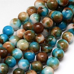 Natural White Jade Beads Strands, Dyed, Round, DeepSky Blue, 16mm, Hole: 1mm, about 25pcs/strand, 15.75inch