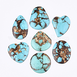 Bronzite naturale assemblata e pendenti in turchese sintetico, forme misto, cielo blu, 38.5~48x30~40x6.5~7.5mm, Foro: 1.4 mm