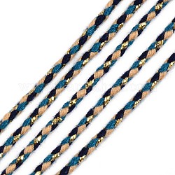 Cavi intrecciati in poliestere tricolore, con filo metallico dorato, per la realizzazione di braccialetti di amicizia con gioielli intrecciati, Blue Marine, 2mm, circa 100 iarda / balla (91.44m / balla)