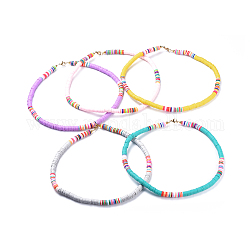 Handmade Polymer Clay Heishi Beaded Necklaces, with Brass Spacer Beads and 304 Stainless Steel Findings, Mixed Color, 15.9~16.1 inch(40.5~41cm)