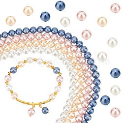Pandahall elite 4 fili 4 colori fili di perline di perle di conchiglia naturale, lucido, tondo, colore misto, 8mm, Foro: 1 mm, circa 49pcs/filo, 16'' (40.64 cm), 1strand / colore