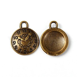 Metal Alloy Pendants, Cadmium Free & Lead Free, Clock, Antique Bronze, 15x13x2mm, Hole: 2mm