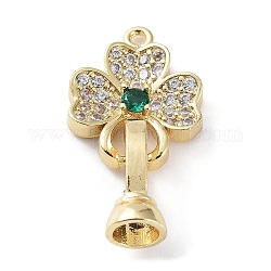 Rack Plating Brass Pave Cubic Zirconia Fold Over Clasps, Cadmium Free & Lead Free, Long-Lasting Plated, Clover, Golden, Clover: 17x14.5x4mm, Hole: 1.5mm, Clasps: 13.5x6.5x7mm, Inner Diameter: 4.5mm