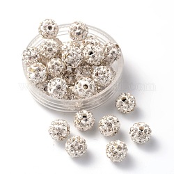 Perles de boule pavé disco , Perles de strass en argile polymère, ronde, cristal, pp13 (1.9~2mm), 5 rangs de strass, 8mm, Trou: 1mm