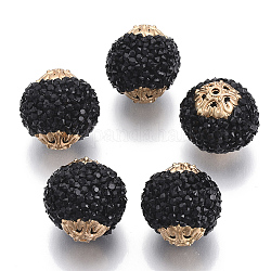 Perles Indonésiennes manuelles, avec les accessoires en métal, ronde, or, noir, 19.5x18.5~19mm, Trou: 1.5mm