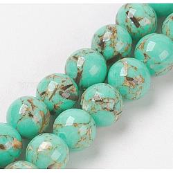 Sea Shell and Synthetic Turquoise Assembled Beads Strands, Round, Medium Turquoise, 10mm, Hole: 1.2mm, about 40pcs/strand, 15.5 inch(39.5cm)