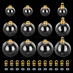 PandaHall Elite 12 Sets 3 Style Openable Transparent Glass Pendants, with Iron Findings and Rubber Ring, Round, Golden, 17.5~25x11.5~20mm, Hole: 2.5~2.6mm, 4 sets/style