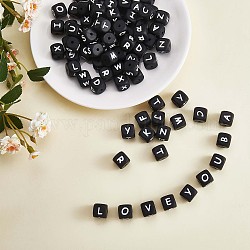 20 pièces cube noir lettre perles de silicone 12x12x12mm dés carrés alphabet perles avec 2mm trou entretoise perles de lettre en vrac pour bracelet collier fabrication de bijoux, letter.f, 12mm, Trou: 2mm