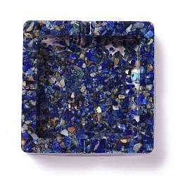 Cenicero de resina con piedras de chip de lapislázuli natural, decoración de mesa de oficina en casa, cuadrado, 93x93x25mm, diámetro interior: 70x70 mm