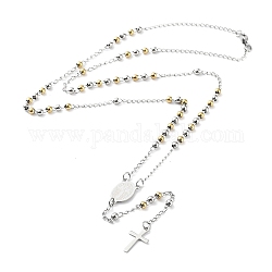 Colliers chapelet perles en 202 acier inoxydable, pendentifs croix, couleur inoxydable, 20-3/8 pouce (51.9 cm)