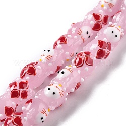 Manuell Murano Glas Perlen, holperig, Katze, rosa, 13x13x13 mm, Bohrung: 2 mm, ca. 25 Stk. / Strang, 12.60 Zoll (32 cm)