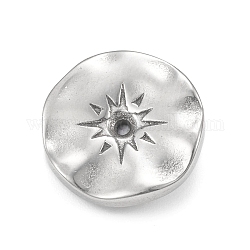 304 Stainless Steel Beads, Wave Flat Round with Sun, Stainless Steel Color, 14x2mm, Hole: 1.2mm