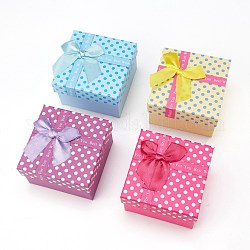 Joyeros de cartón con estampado de lunares, para reloj / pulsera, con lazo de cinta y almohada de tela, cuadrado, color mezclado, 9x9x5.8 cm