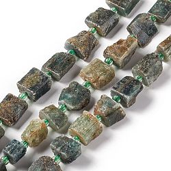 Brins bruts de perles de quartz vert naturel brut, pépites, 7~10x9~21x5~6mm, Trou: 1.4mm, Environ 29~31 pcs/chapelet, 15.94~16.93 pouce (40.5~43 cm)