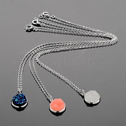 Серебряные плоские круглые латунные ожерелья из кулона на основе смолы, с кабельными цепями и пружинными кольцами, разноцветные, 18 дюйм