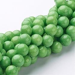 Natur Mashan Jade runde Perlen Stränge, gefärbt, hellgrün, 10 mm, Bohrung: 1 mm, ca. 41 Stk. / Strang, 15.7 Zoll