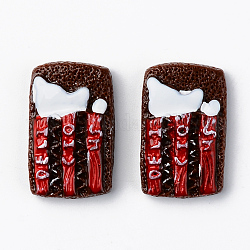 Resin Cabochons, Imitation Food, Opaque, Cookie, with Words Delicious, Coconut Brown, 28x17.5x6.5mm