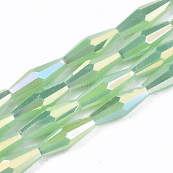 FilI di perline in vetro placcato, ab colore placcato, vetro d'imitazione di giada, sfaccettato bicono, verde chiaro, 12x4mm, Foro: 0.8 mm, circa 59~60pcs/filo, 27.56 pollice (70 cm)