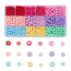 1035pcs 18 perles acryliques opaques de style, ronde, couleur mixte, perles: 1035 pcs / boîte