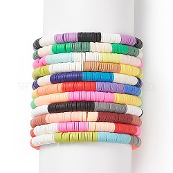 11 pièces 11 couleurs à la main en argile polymère disque surfeur bracelets extensibles ensemble, bracelets empilables preppy pour femmes, couleur mixte, diamètre intérieur: 2-1/8 pouce (5.4 cm), 1 pc / couleur