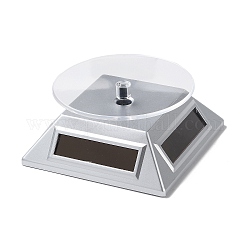 Soporte giratorio de plástico ABS para presentación de joyería, plato giratorio con batería de energía solar de 360 grado, para pulsera collar reloj exhibición, plata, 10x10x4.4 cm