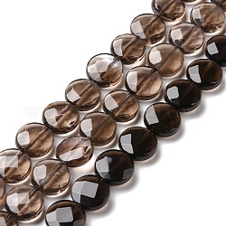 Naturale perle di quarzo fumé fili, rotondo e piatto, sfaccettato, 10x4mm, Foro: 1 mm, circa 39pcs/filo, 15.55 pollice (39.5 cm)